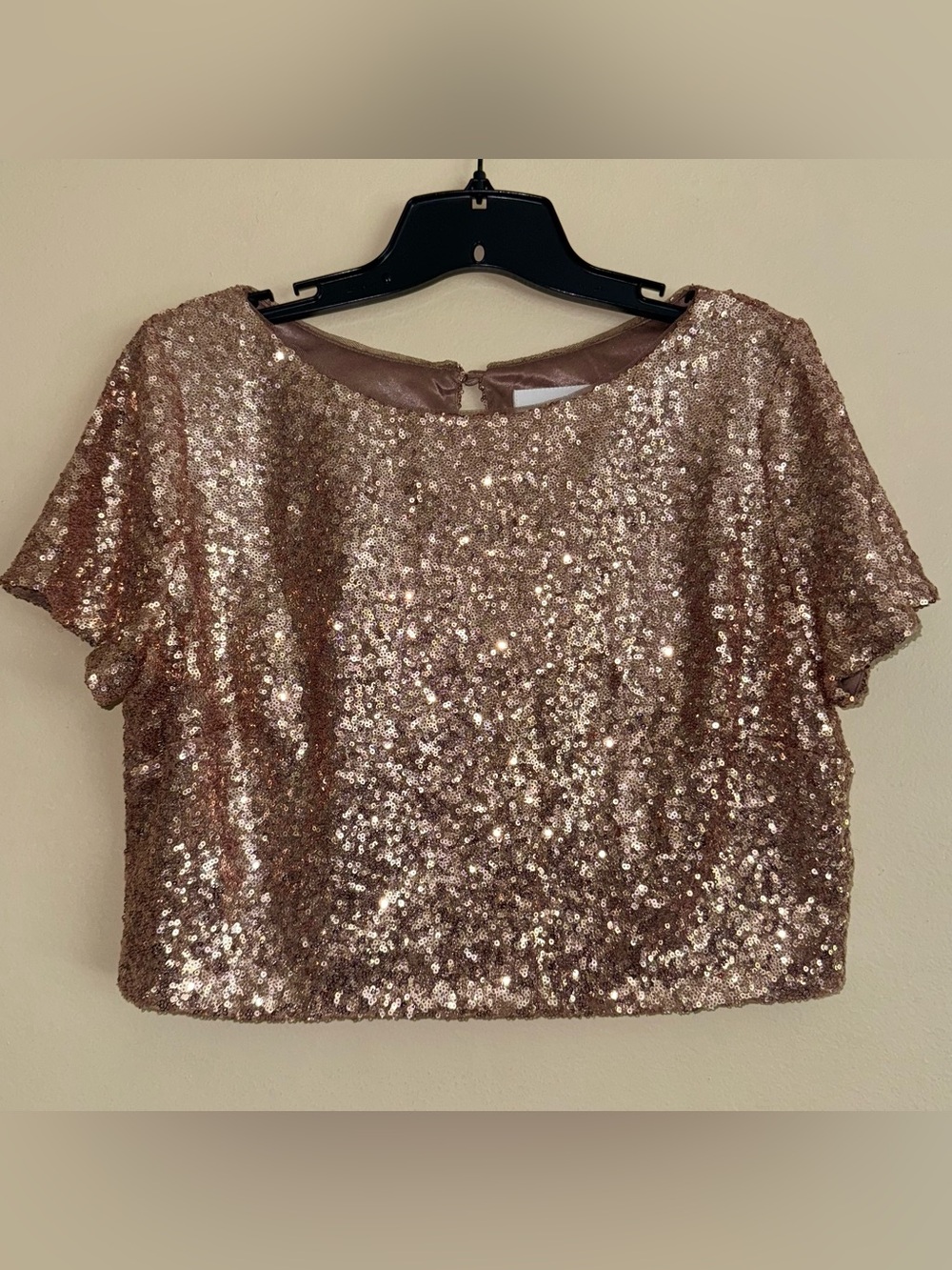 Revelry Rose Gold Pink Cropped Sequin Top Size L